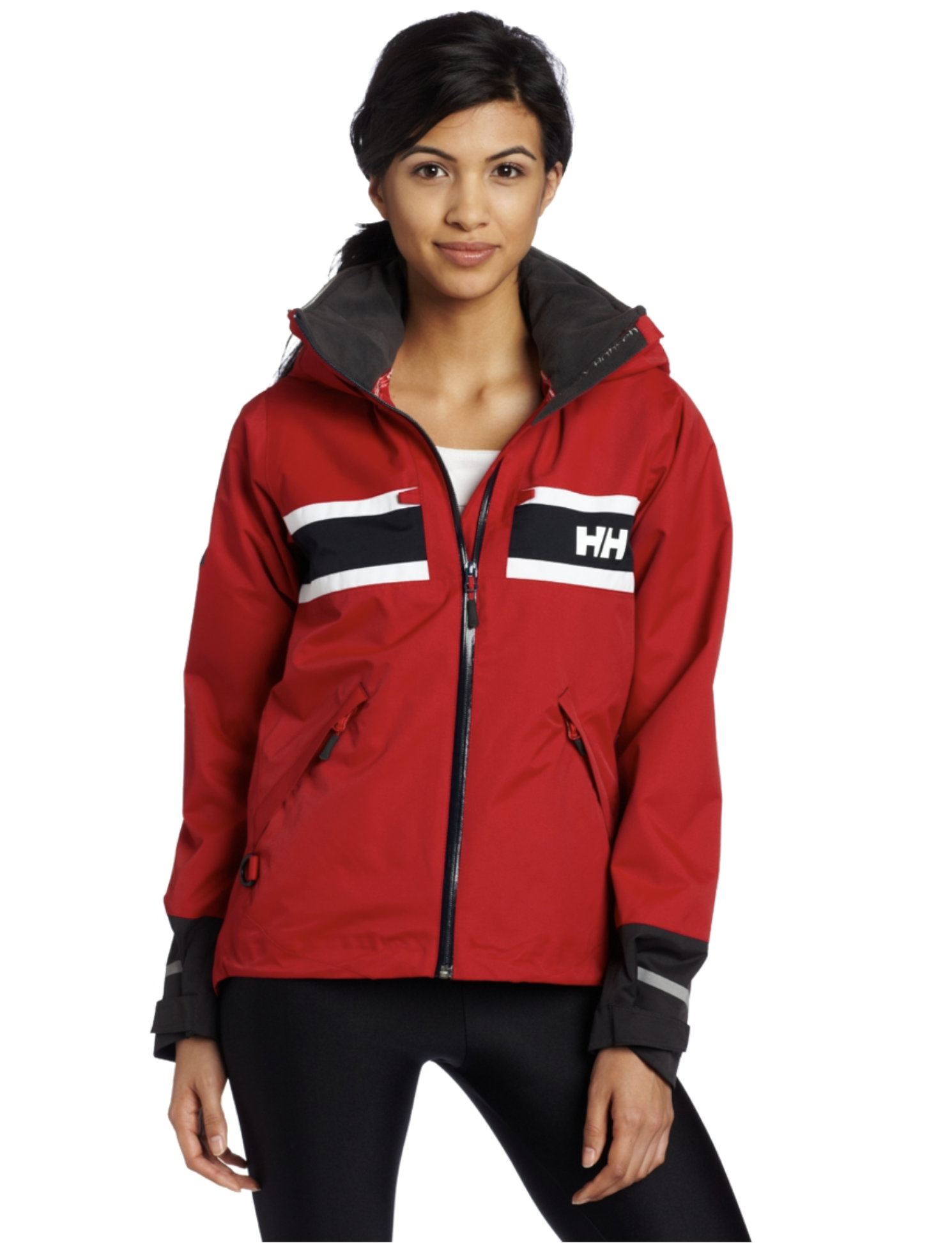 Bryan Carle THOB Original Women Clothing Coat Outdoor Active Wear Red Black White Helly Hansen Top White Bottoms Leggings Black Front 2 Looking At Camera