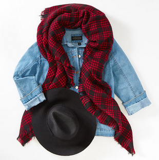 Bryan Carle THOB Original Editorial Women Clothing Red Black Scarf Black Hat Jean JacketFlat