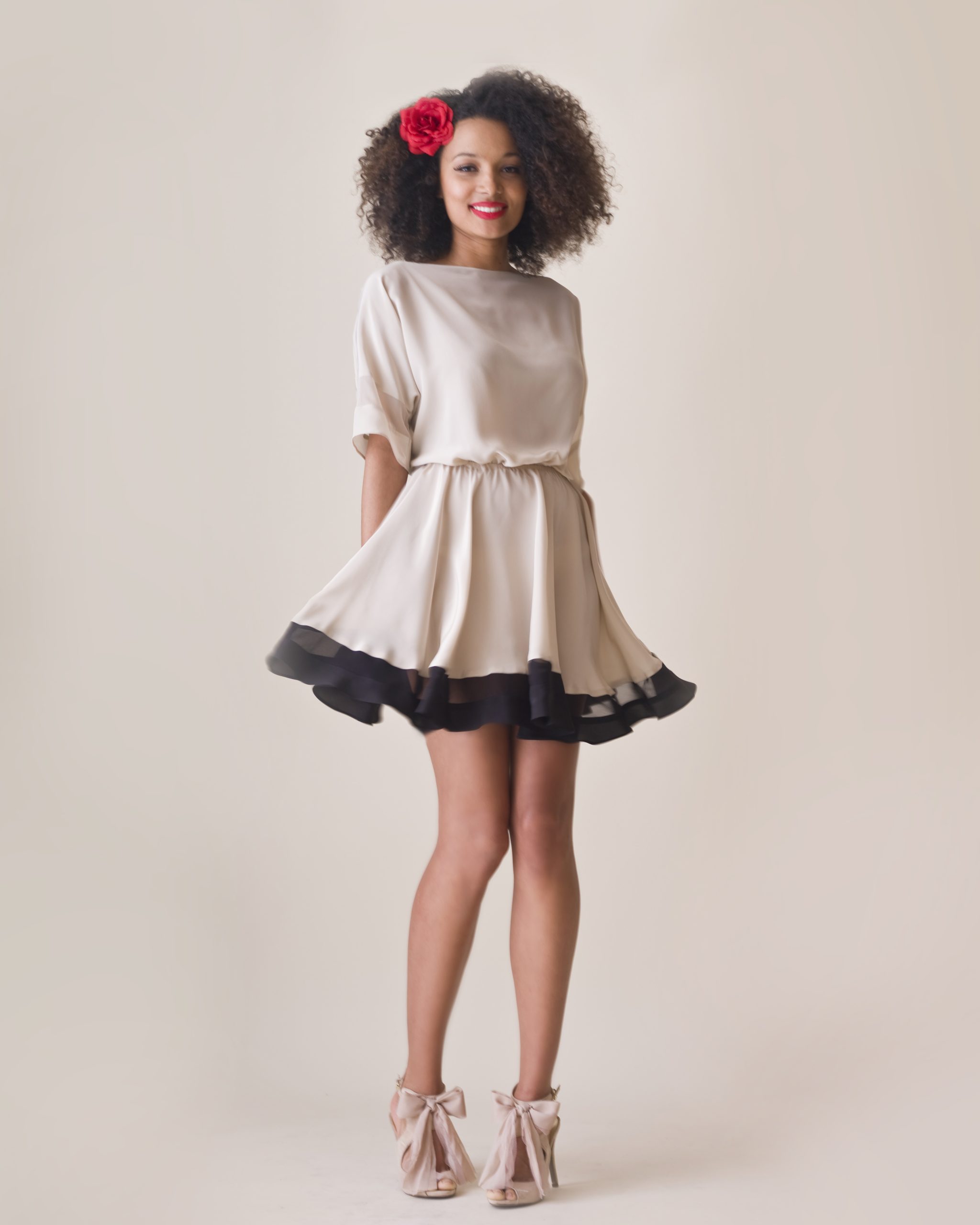 Bryan Carle THOB Original Editorial Women Clothing Love Cameron Cream Black Swing Dress Red Rose Red Lip Independent Fashion Designer Local Seattle