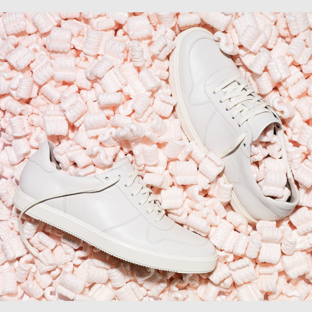 Bryan Carle THOB Original Editorial Men Shoes Clarks Dove Grey Laceups Modern Contemporary Packing Peanuts Pink Peach Square